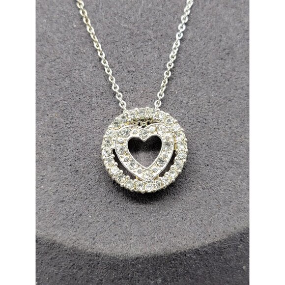 Avon NR Eternal Heart Pendant Necklace Clear Rhinestones Silver Tone Vintage 16" - Picture 5 of 9
